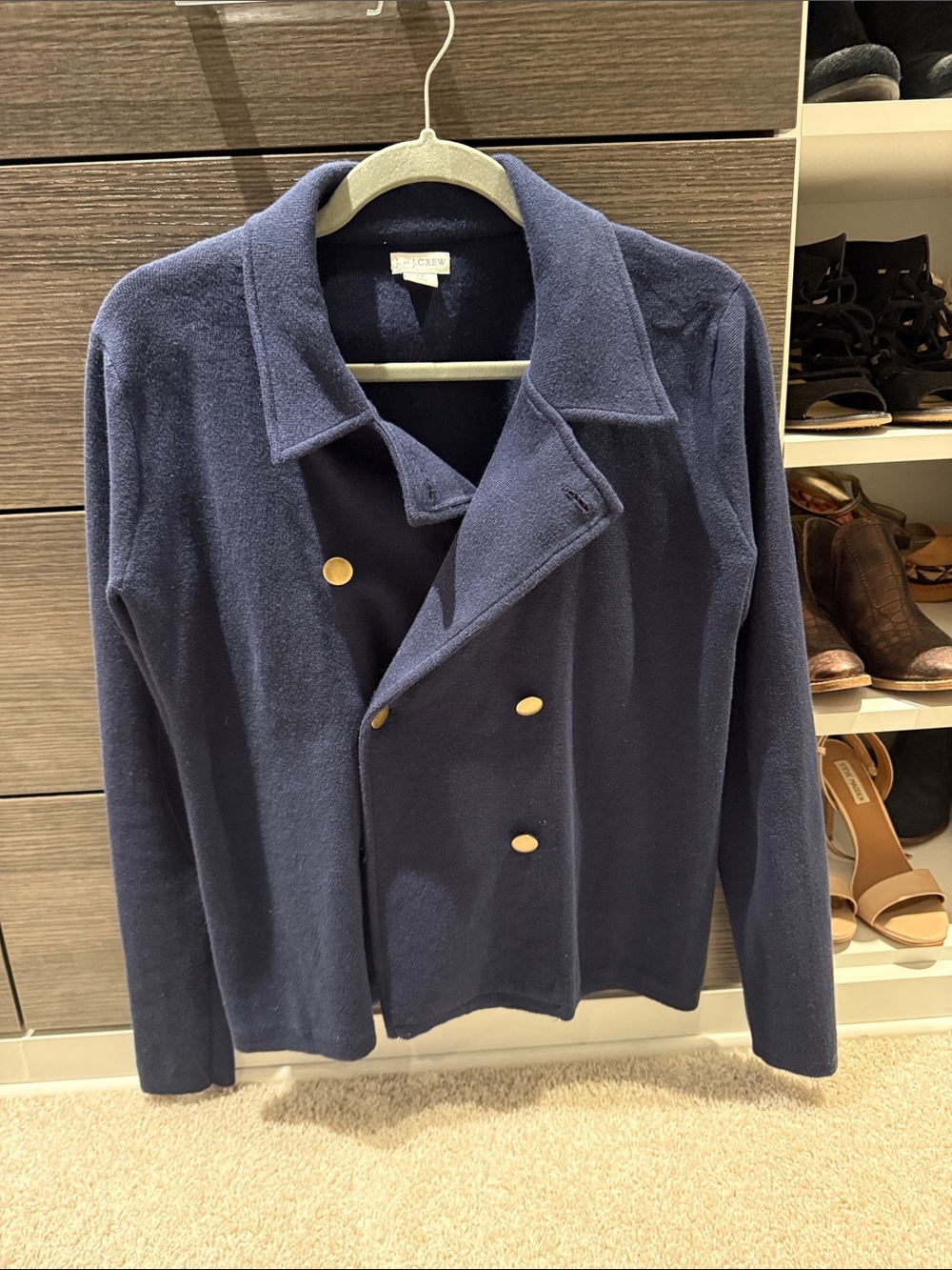 J. Crew Navy Double-Breasted Pea Coat with Gold Buttons XS